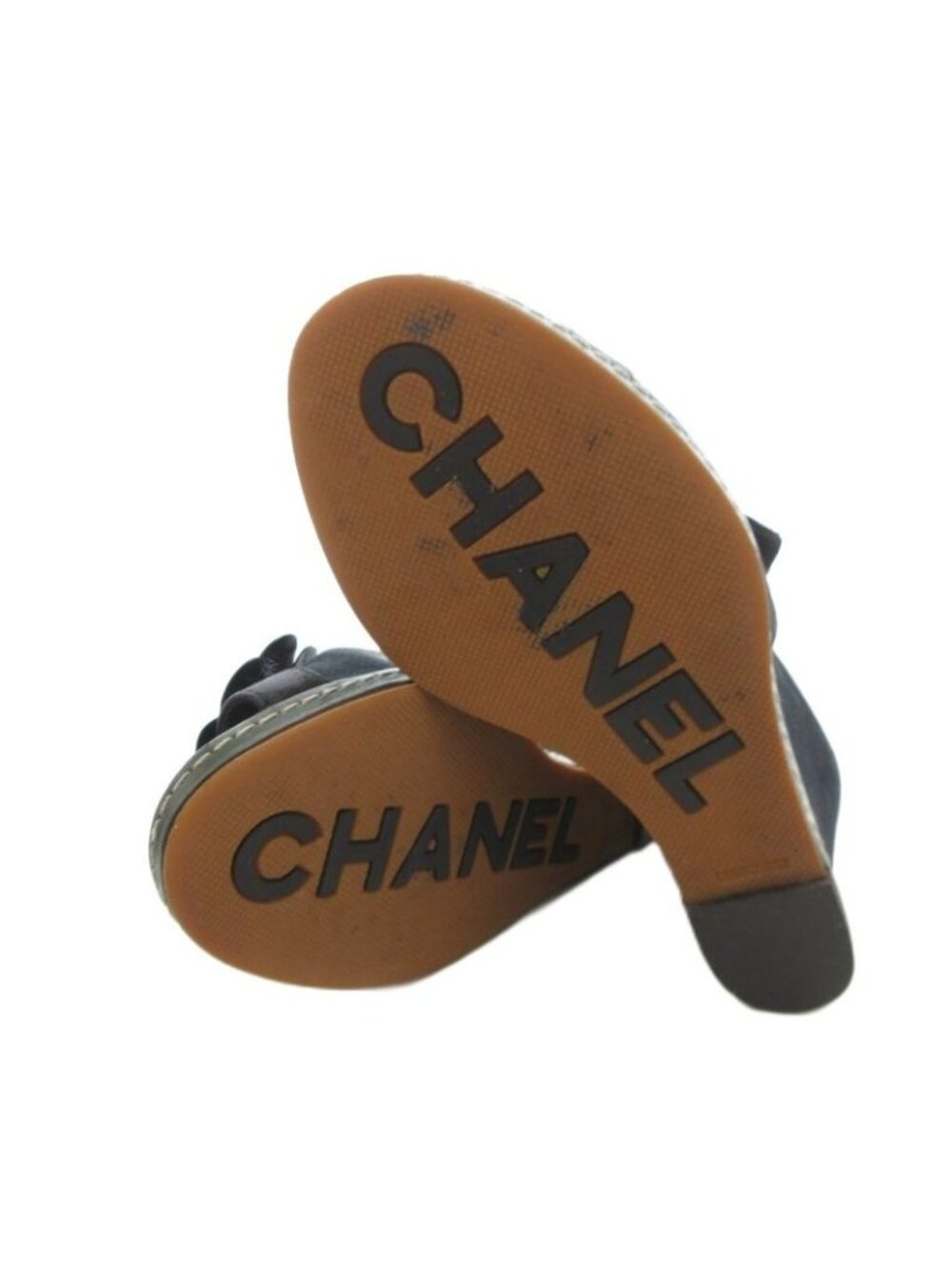 Chanel Camellia Sandals Leather 36.5 Black Wedge Sole Open Toe - Picture 6 of 9